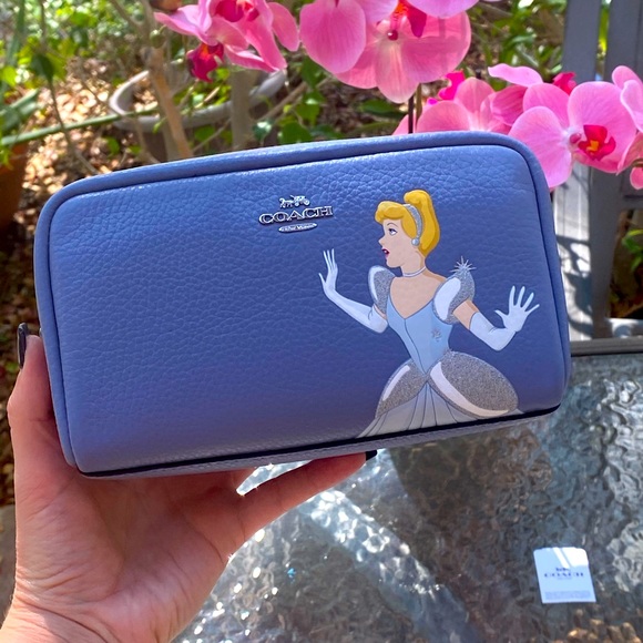 Disney X Coach Blue Periwinkle Boxy Cosmetic Case With Cinderella - Picture 1 of 17